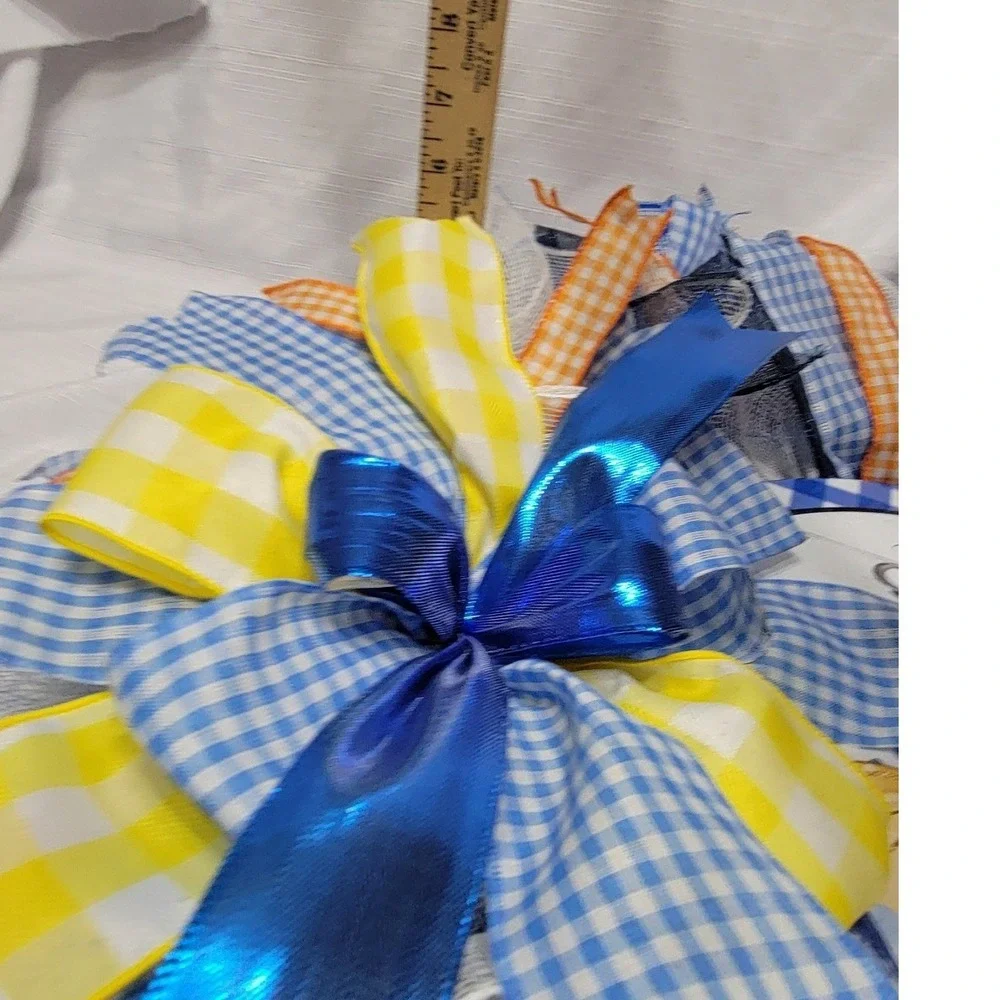 Sunflower Pumpkin Welcome Blue Orange Sunflower Pancake wreath  Holiday decor